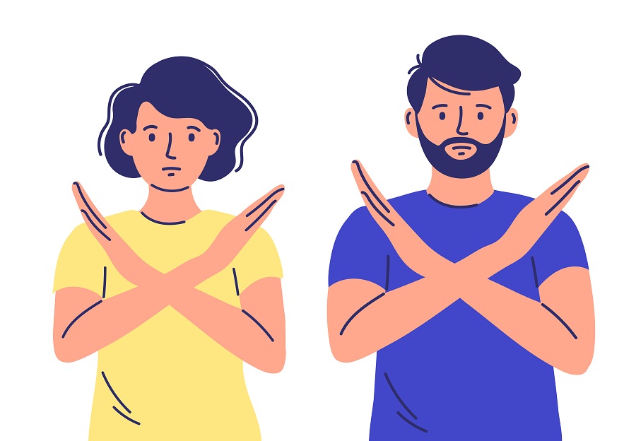 Woman and man say no with a gesture of denial, expression, angry, grumpy, prohibition.
